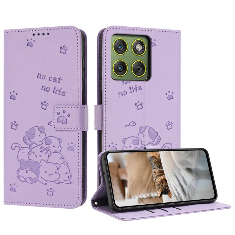Embossed Kitten Phone Leather Case with Lanyard, For Motorola Edge 60 Pro, For Motorola Edge 60 Fusion, For Motorola Moto G Stylus 5G 2025, For Motorola Moto G05