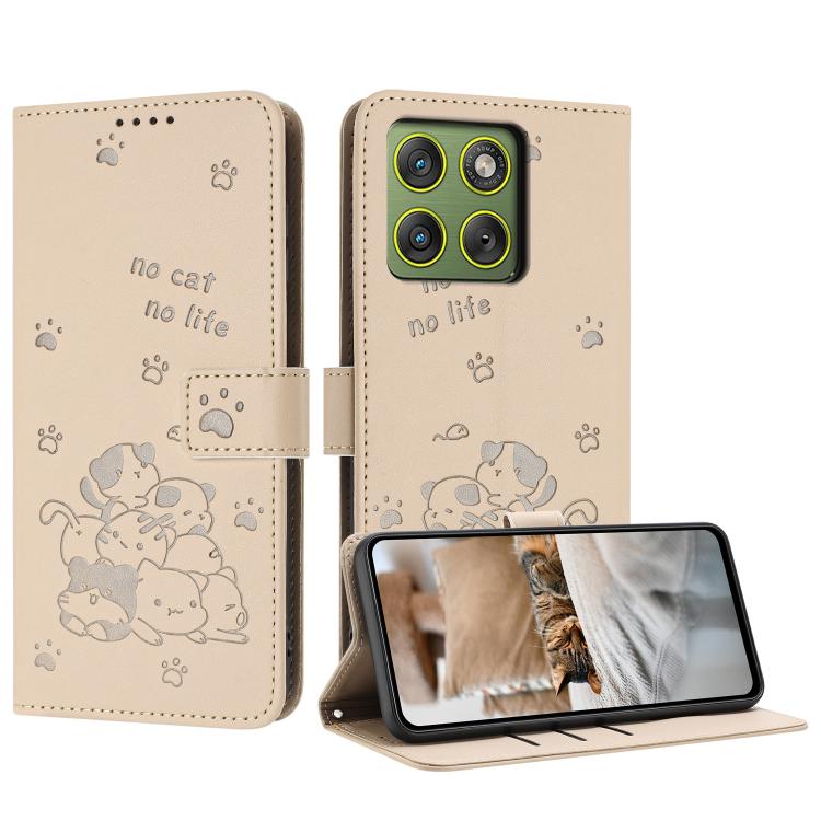 Embossed Kitten Phone Leather Case with Lanyard, For Motorola Edge 60 Pro, For Motorola Edge 60 Fusion, For Motorola Moto G Stylus 5G 2025, For Motorola Moto G05