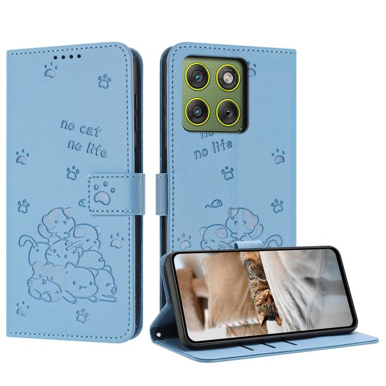 Embossed Kitten Phone Leather Case with Lanyard, For Motorola Edge 60 Pro, For Motorola Edge 60 Fusion, For Motorola Moto G Stylus 5G 2025, For Motorola Moto G05