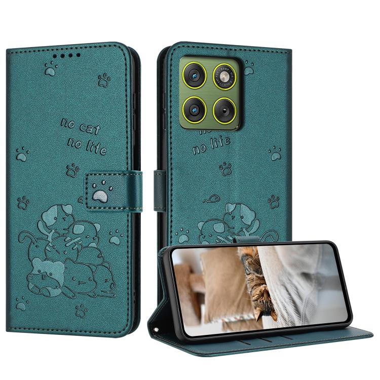Embossed Kitten Phone Leather Case with Lanyard, For Motorola Edge 60 Pro, For Motorola Edge 60 Fusion, For Motorola Moto G Stylus 5G 2025, For Motorola Moto G05