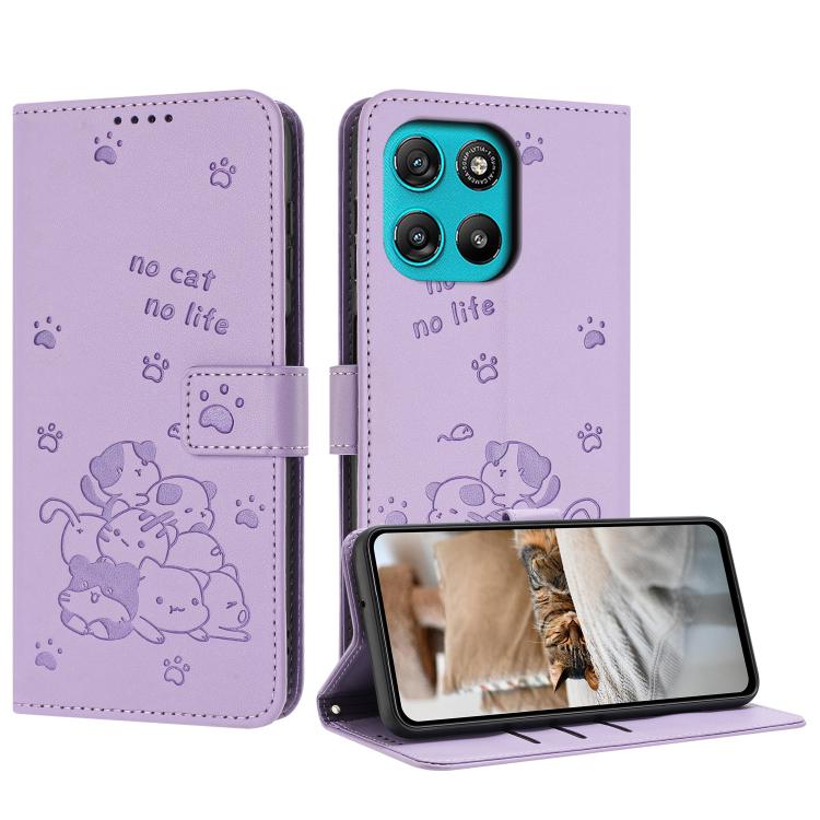 Embossed Kitten Phone Leather Case with Lanyard, For Motorola Edge 70 5G, For Motorola Moto G06 4G, For Motorola Moto G86 5G, For Motorola Moto G56 5G