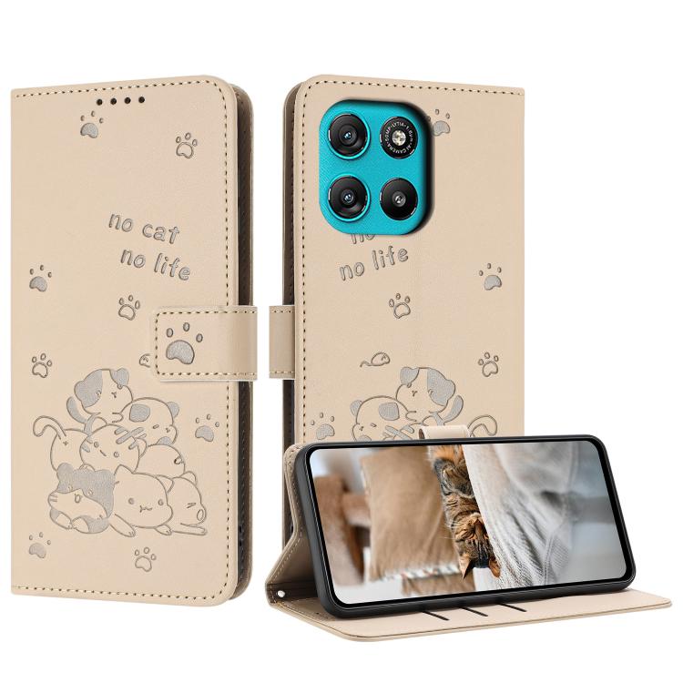 Embossed Kitten Phone Leather Case with Lanyard, For Motorola Edge 70 5G, For Motorola Moto G06 4G, For Motorola Moto G86 5G, For Motorola Moto G56 5G