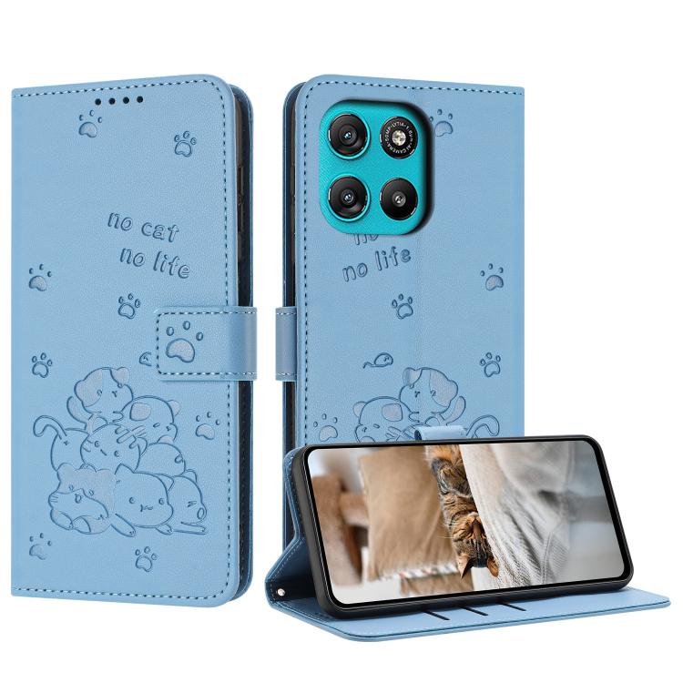 Embossed Kitten Phone Leather Case with Lanyard, For Motorola Edge 70 5G, For Motorola Moto G06 4G, For Motorola Moto G86 5G, For Motorola Moto G56 5G
