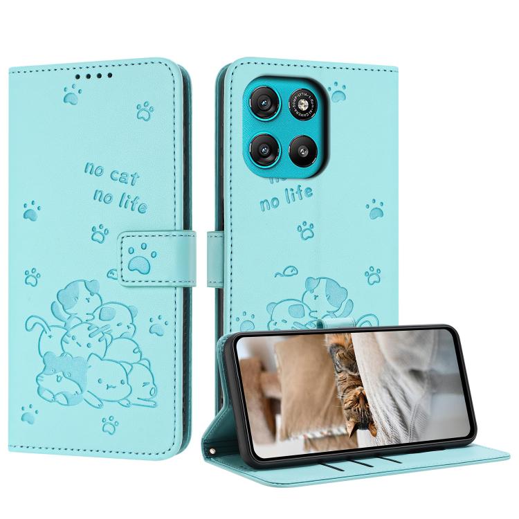 Embossed Kitten Phone Leather Case with Lanyard, For Motorola Edge 70 5G, For Motorola Moto G06 4G, For Motorola Moto G86 5G, For Motorola Moto G56 5G