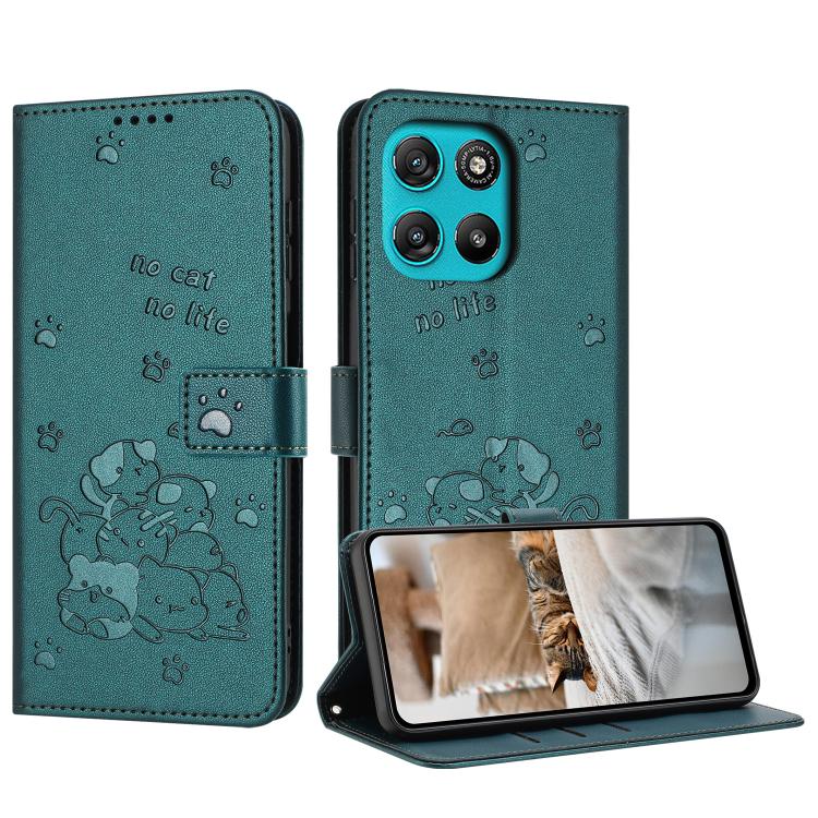 Embossed Kitten Phone Leather Case with Lanyard, For Motorola Edge 70 5G, For Motorola Moto G06 4G, For Motorola Moto G86 5G, For Motorola Moto G56 5G