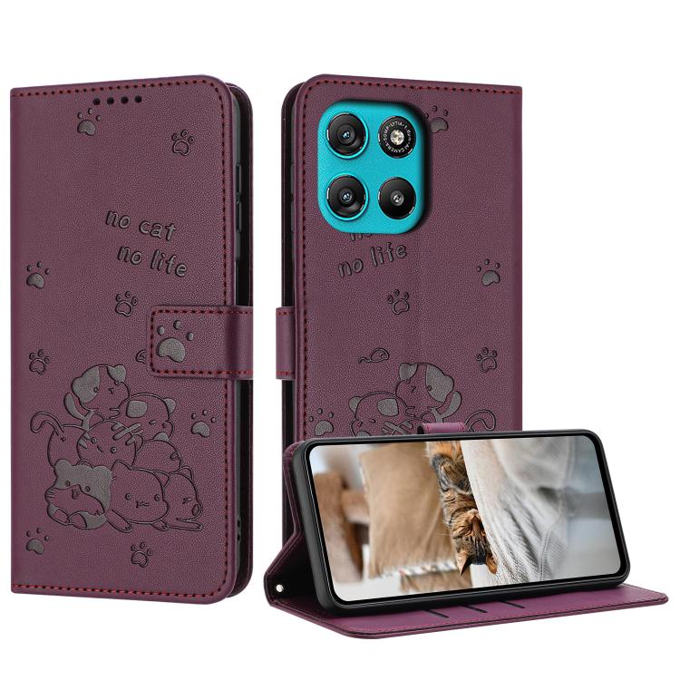 Embossed Kitten Phone Leather Case with Lanyard, For Motorola Edge 70 5G, For Motorola Moto G06 4G, For Motorola Moto G86 5G, For Motorola Moto G56 5G