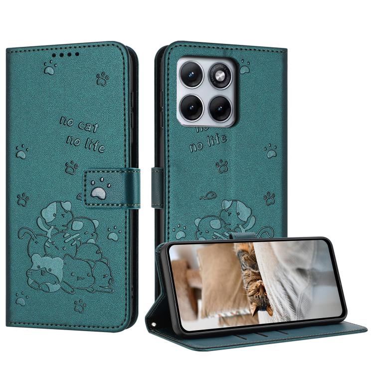 Embossed Kitten Phone Leather Case with Lanyard, For Motorola Edge 70 5G, For Motorola Moto G06 4G, For Motorola Moto G86 5G, For Motorola Moto G56 5G