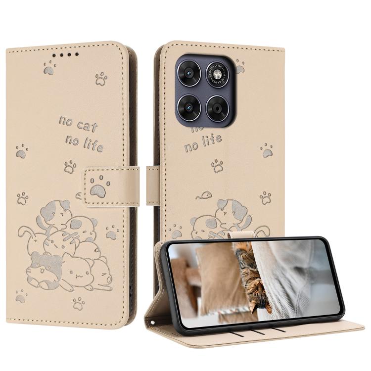 Embossed Kitten Phone Leather Case with Lanyard, For Motorola Moto G17 / G17 Power 4G, For Motorola Moto G67 / G77 5G, For Motorola Edge 70 Fusion 5G, For Motorola Moto G67 Power / G57 Power