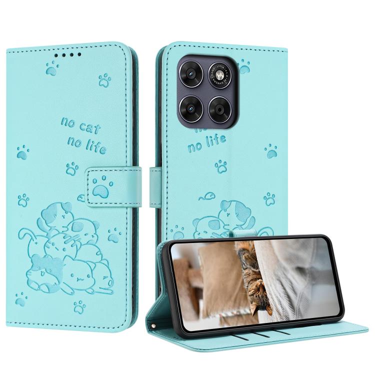 Embossed Kitten Phone Leather Case with Lanyard, For Motorola Moto G17 / G17 Power 4G, For Motorola Moto G67 / G77 5G, For Motorola Edge 70 Fusion 5G, For Motorola Moto G67 Power / G57 Power