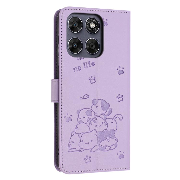 Embossed Kitten Phone Leather Case with Lanyard, For Motorola Edge 70 5G, For Motorola Moto G06 4G, For Motorola Moto G86 5G, For Motorola Moto G56 5G