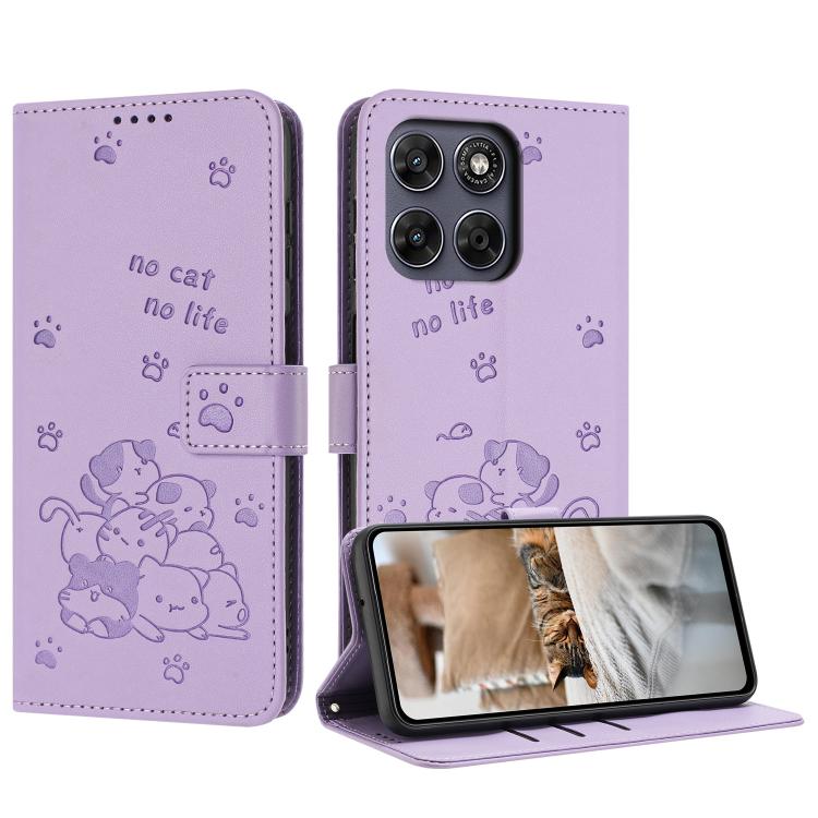 Embossed Kitten Phone Leather Case with Lanyard, For Motorola Edge 70 5G, For Motorola Moto G06 4G, For Motorola Moto G86 5G, For Motorola Moto G56 5G