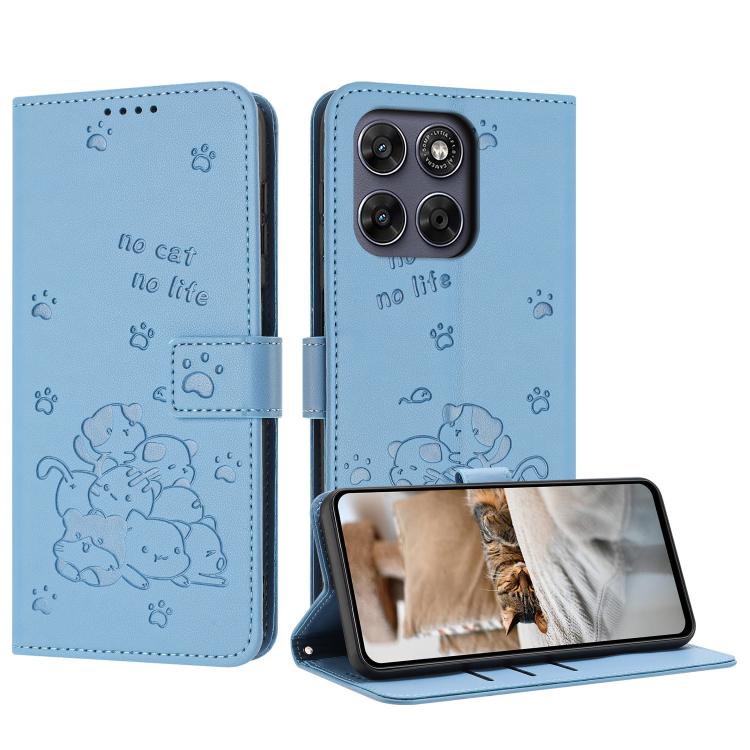 Embossed Kitten Phone Leather Case with Lanyard, For Motorola Edge 70 5G, For Motorola Moto G06 4G, For Motorola Moto G86 5G, For Motorola Moto G56 5G