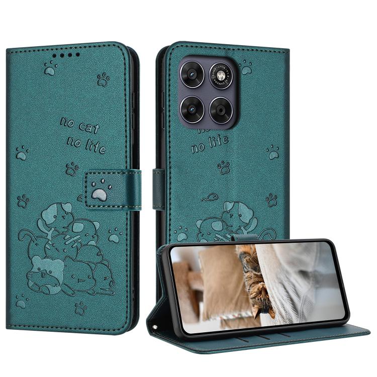 Embossed Kitten Phone Leather Case with Lanyard, For Motorola Edge 70 5G, For Motorola Moto G06 4G, For Motorola Moto G86 5G, For Motorola Moto G56 5G