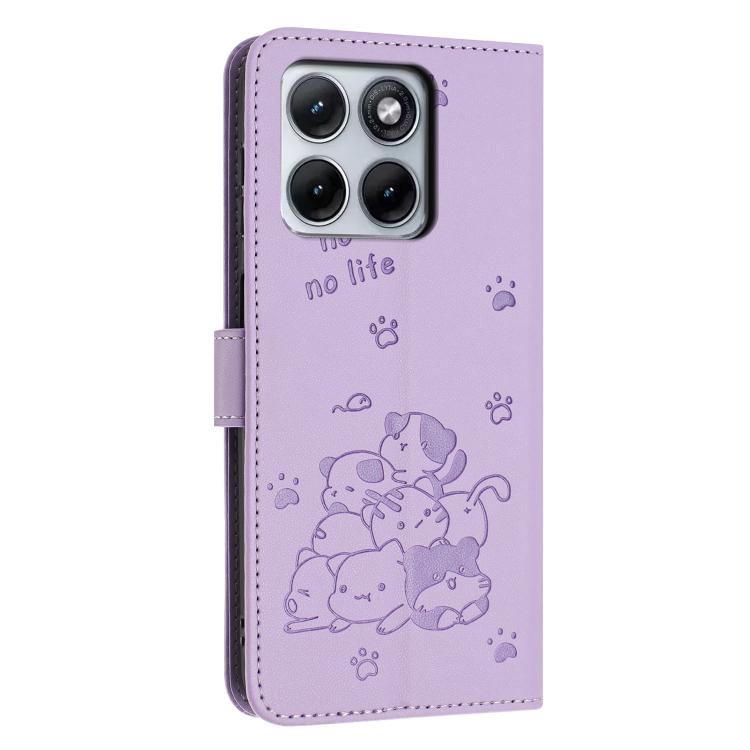Embossed Kitten Phone Leather Case with Lanyard, For Motorola Moto G17 / G17 Power 4G, For Motorola Moto G67 / G77 5G, For Motorola Edge 70 Fusion 5G, For Motorola Moto G67 Power / G57 Power