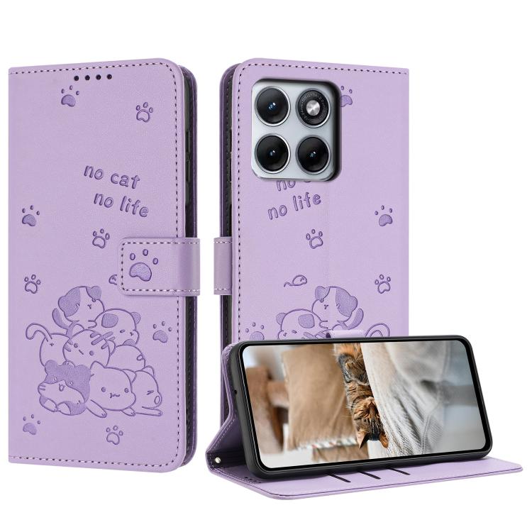 Embossed Kitten Phone Leather Case with Lanyard, For Motorola Moto G17 / G17 Power 4G, For Motorola Moto G67 / G77 5G, For Motorola Edge 70 Fusion 5G, For Motorola Moto G67 Power / G57 Power