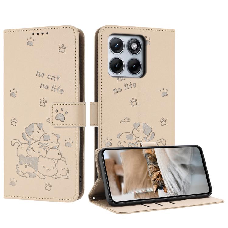 Embossed Kitten Phone Leather Case with Lanyard, For Motorola Moto G17 / G17 Power 4G, For Motorola Moto G67 / G77 5G, For Motorola Edge 70 Fusion 5G, For Motorola Moto G67 Power / G57 Power