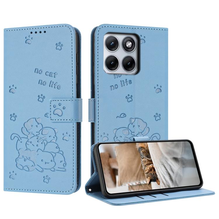 Embossed Kitten Phone Leather Case with Lanyard, For Motorola Moto G17 / G17 Power 4G, For Motorola Moto G67 / G77 5G, For Motorola Edge 70 Fusion 5G, For Motorola Moto G67 Power / G57 Power