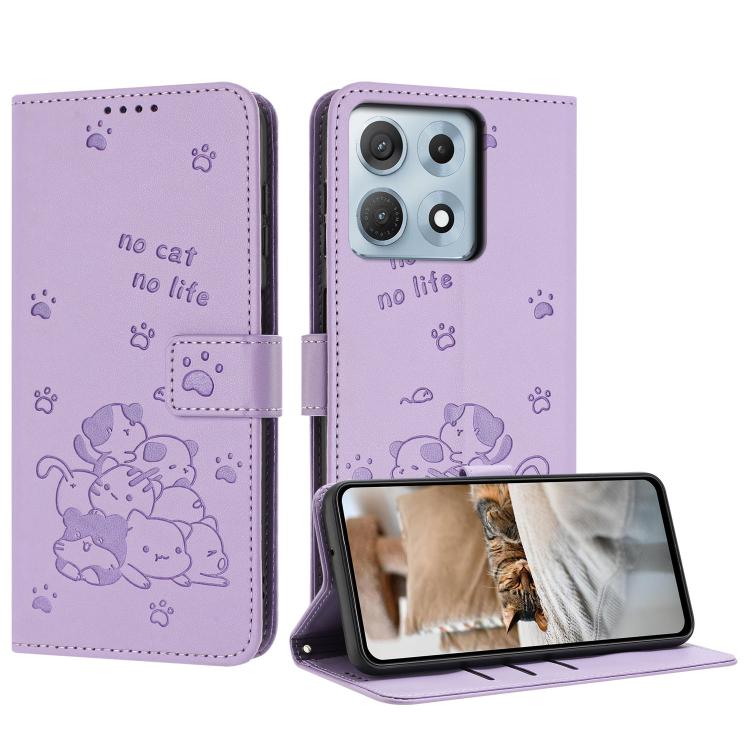 Embossed Kitten Phone Leather Case with Lanyard, For Motorola Moto G17 / G17 Power 4G, For Motorola Moto G67 / G77 5G, For Motorola Edge 70 Fusion 5G, For Motorola Moto G67 Power / G57 Power