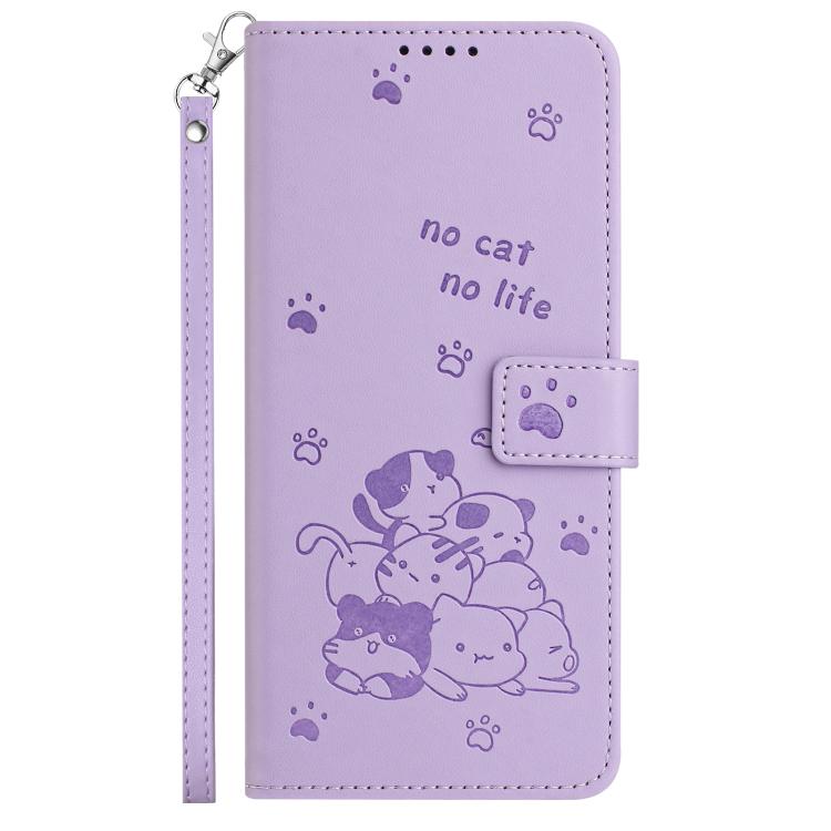 Embossed Kitten Phone Leather Case with Lanyard, For Motorola Moto G17 / G17 Power 4G, For Motorola Moto G67 / G77 5G, For Motorola Edge 70 Fusion 5G, For Motorola Moto G67 Power / G57 Power