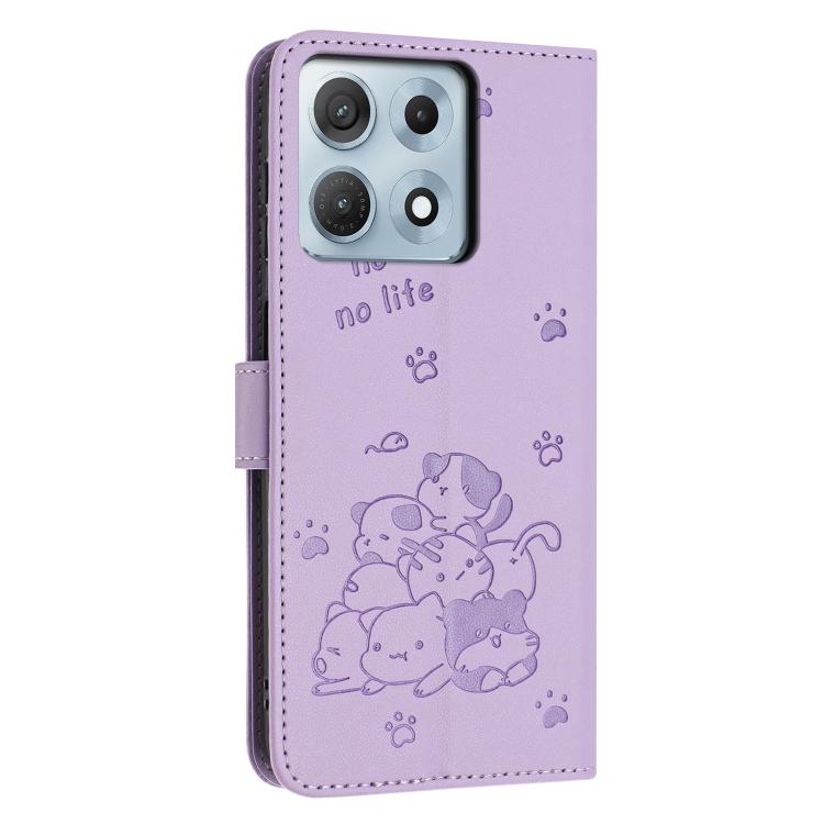 Embossed Kitten Phone Leather Case with Lanyard, For Motorola Moto G17 / G17 Power 4G, For Motorola Moto G67 / G77 5G, For Motorola Edge 70 Fusion 5G, For Motorola Moto G67 Power / G57 Power