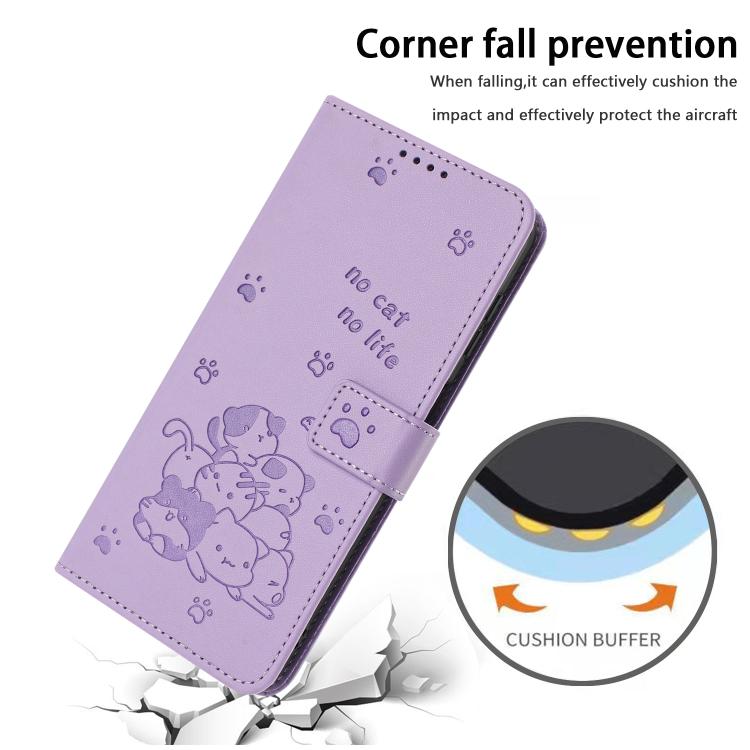 Embossed Kitten Phone Leather Case with Lanyard, For Motorola Moto G17 / G17 Power 4G, For Motorola Moto G67 / G77 5G, For Motorola Edge 70 Fusion 5G, For Motorola Moto G67 Power / G57 Power