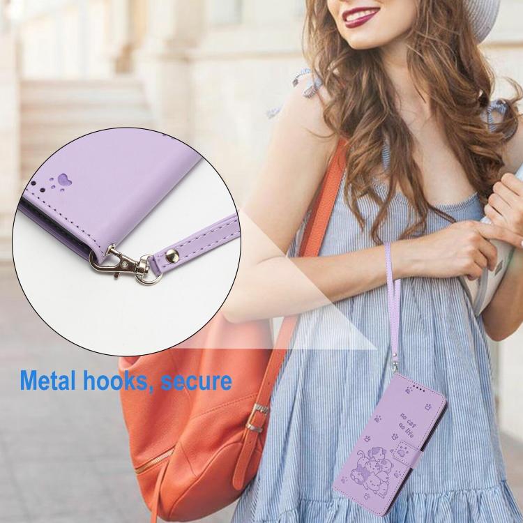 Embossed Kitten Phone Leather Case with Lanyard, For Motorola Moto G17 / G17 Power 4G, For Motorola Moto G67 / G77 5G, For Motorola Edge 70 Fusion 5G, For Motorola Moto G67 Power / G57 Power