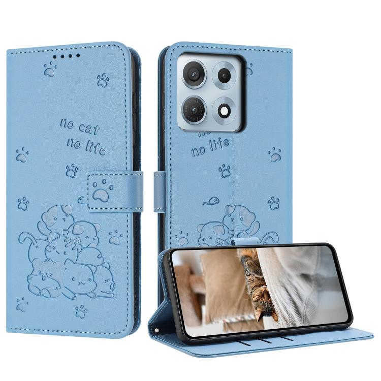 Embossed Kitten Phone Leather Case with Lanyard, For Motorola Moto G17 / G17 Power 4G, For Motorola Moto G67 / G77 5G, For Motorola Edge 70 Fusion 5G, For Motorola Moto G67 Power / G57 Power