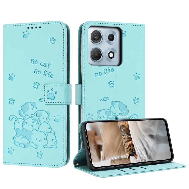 Embossed Kitten Phone Leather Case with Lanyard, For Motorola Moto G17 / G17 Power 4G, For Motorola Moto G67 / G77 5G, For Motorola Edge 70 Fusion 5G, For Motorola Moto G67 Power / G57 Power