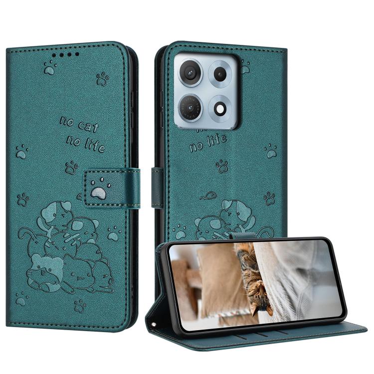 Embossed Kitten Phone Leather Case with Lanyard, For Motorola Moto G17 / G17 Power 4G, For Motorola Moto G67 / G77 5G, For Motorola Edge 70 Fusion 5G, For Motorola Moto G67 Power / G57 Power
