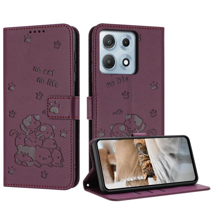 Embossed Kitten Phone Leather Case with Lanyard, For Motorola Moto G17 / G17 Power 4G, For Motorola Moto G67 / G77 5G, For Motorola Edge 70 Fusion 5G, For Motorola Moto G67 Power / G57 Power