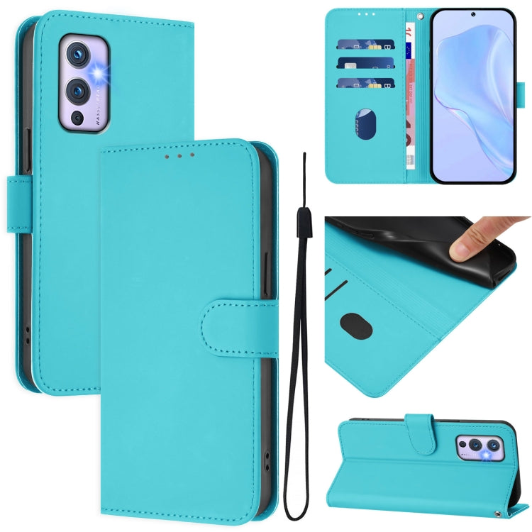 Skin Feel Solid Color Leather Phone Case with Lanyard, For OnePlus 9