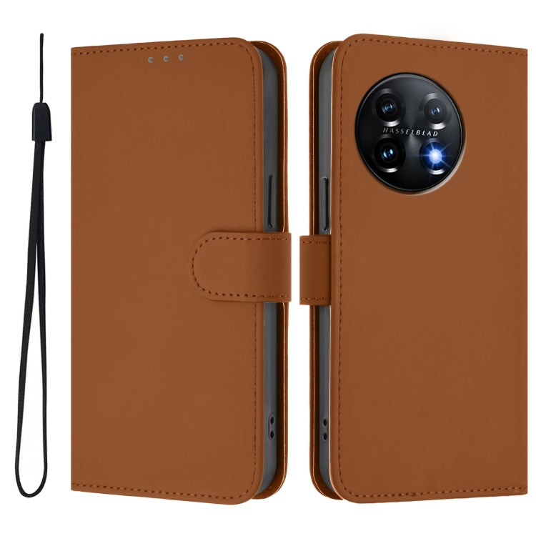 Skin Feel Solid Color Leather Phone Case with Lanyard, For OnePlus 11