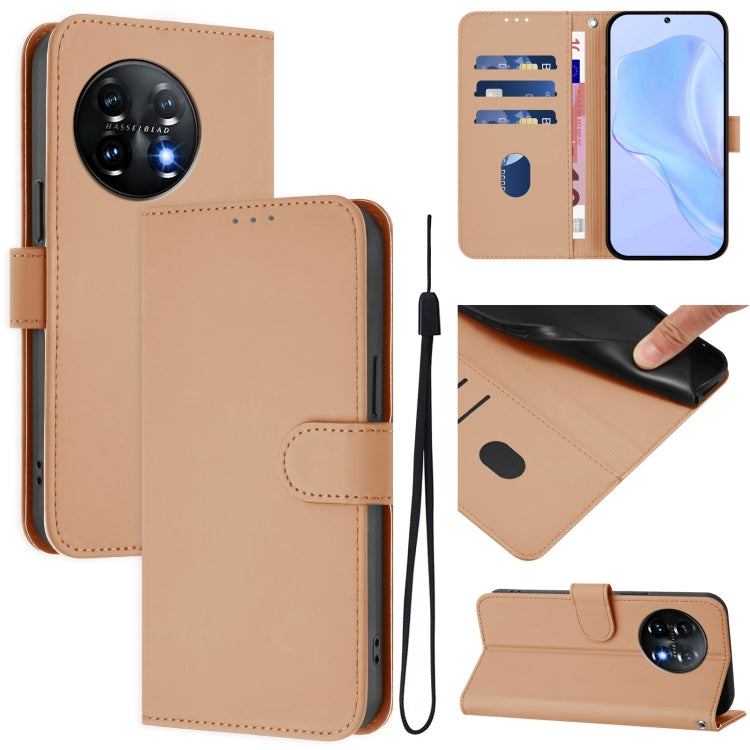 Skin Feel Solid Color Leather Phone Case with Lanyard, For OnePlus 11