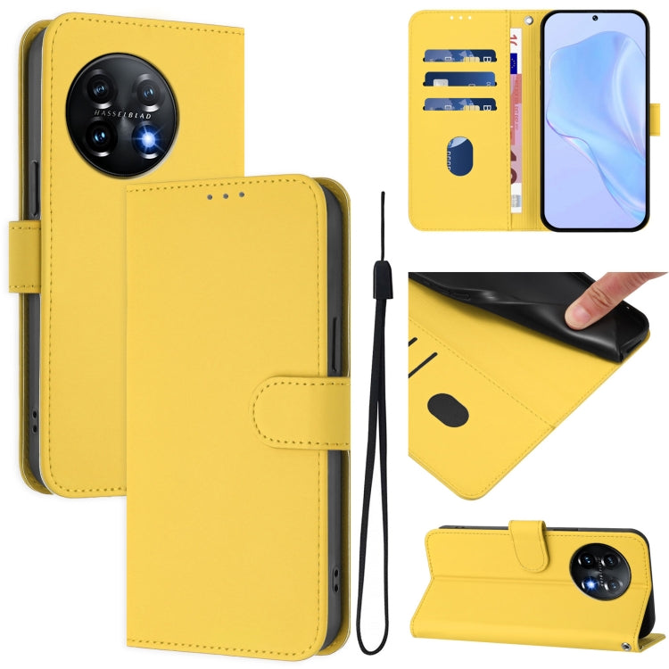 Skin Feel Solid Color Leather Phone Case with Lanyard, For OnePlus 11