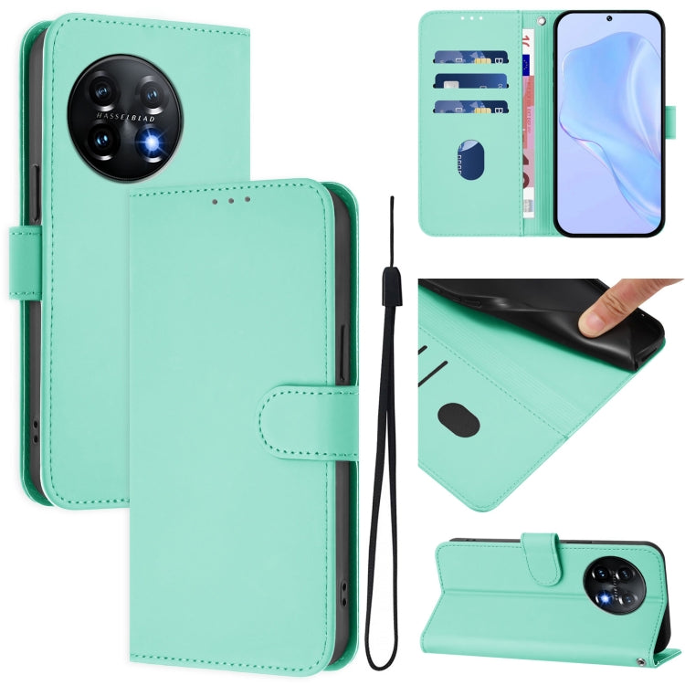 Skin Feel Solid Color Leather Phone Case with Lanyard, For OnePlus 11