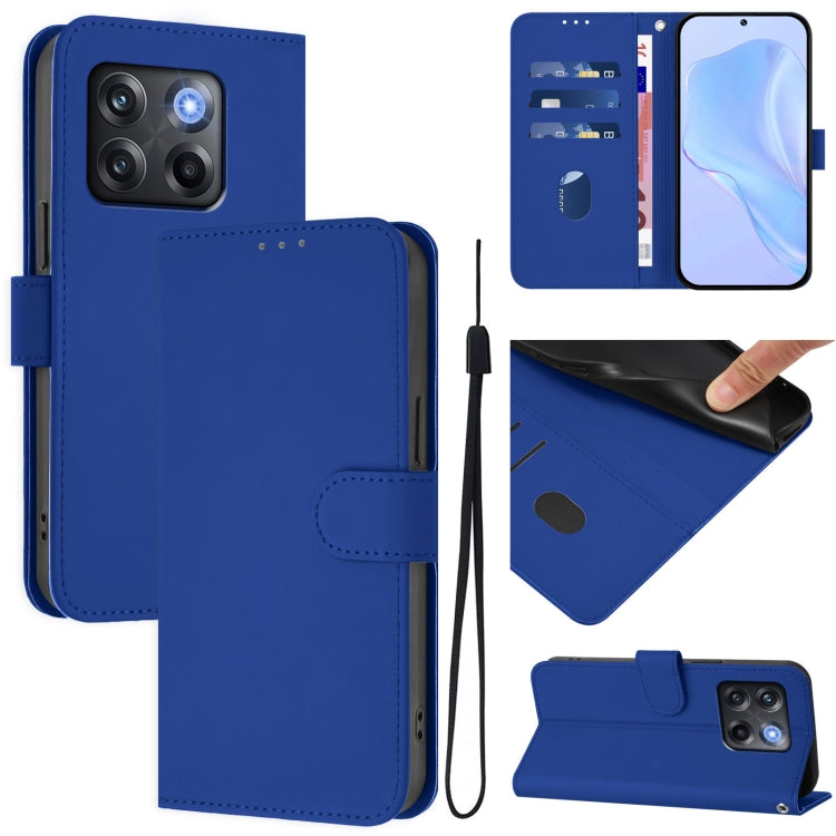 Skin Feel Solid Color Leather Phone Case with Lanyard, For OnePlus Ace Pro 5G