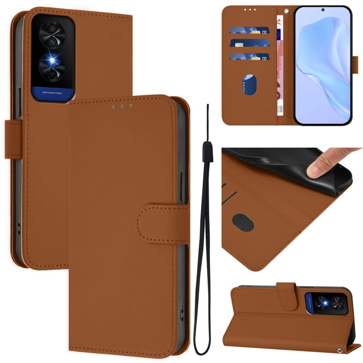 Skin Feel Solid Color Leather Phone Case with Lanyard, For TCL 201