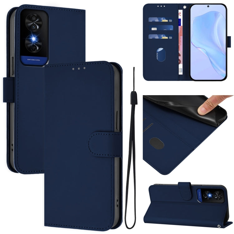 Skin Feel Solid Color Leather Phone Case with Lanyard, For TCL 201