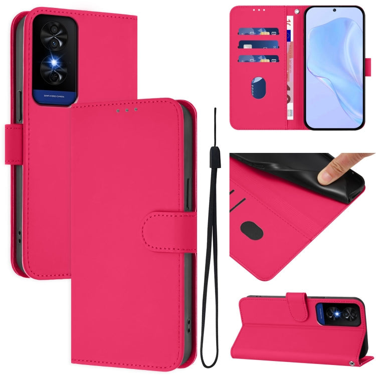 Skin Feel Solid Color Leather Phone Case with Lanyard, For TCL 201