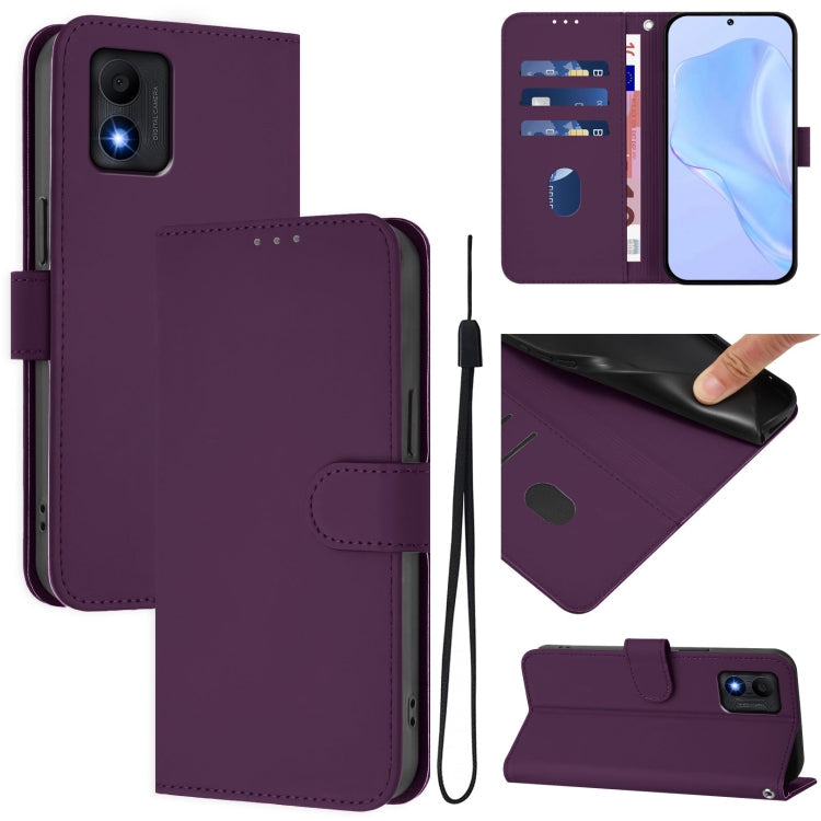 Skin Feel Solid Color Leather Phone Case with Lanyard, For TCL 30 4G / 30 5G / 30+