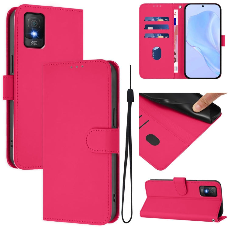 Skin Feel Solid Color Leather Phone Case with Lanyard, For TCL 305 / 306 / 30 SE AL02