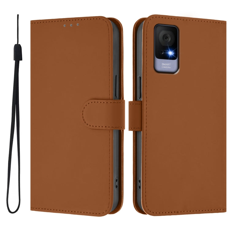 Skin Feel Solid Color Leather Phone Case with Lanyard, For TCL 403
