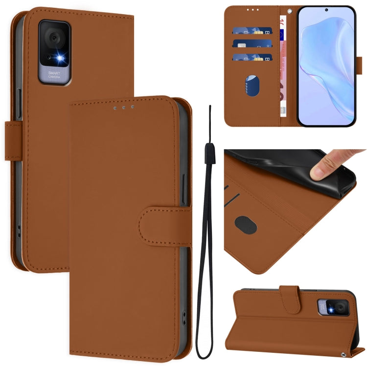 Skin Feel Solid Color Leather Phone Case with Lanyard, For TCL 403