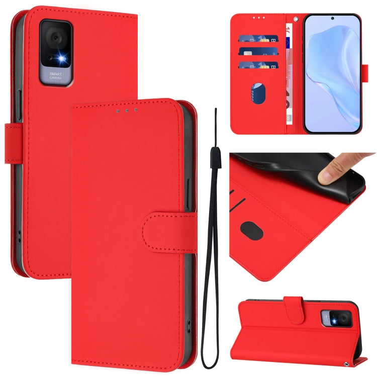 Skin Feel Solid Color Leather Phone Case with Lanyard, For TCL 403