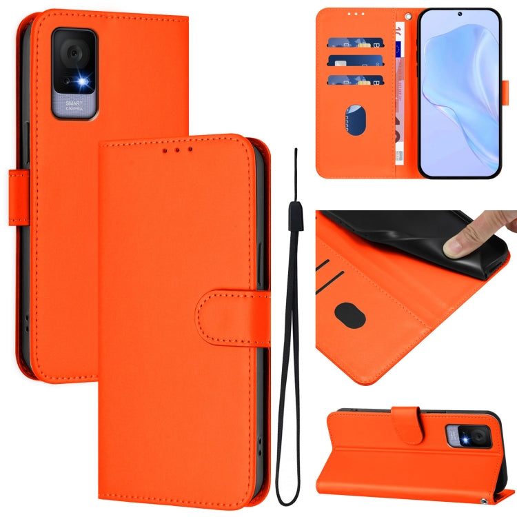 Skin Feel Solid Color Leather Phone Case with Lanyard, For TCL 403