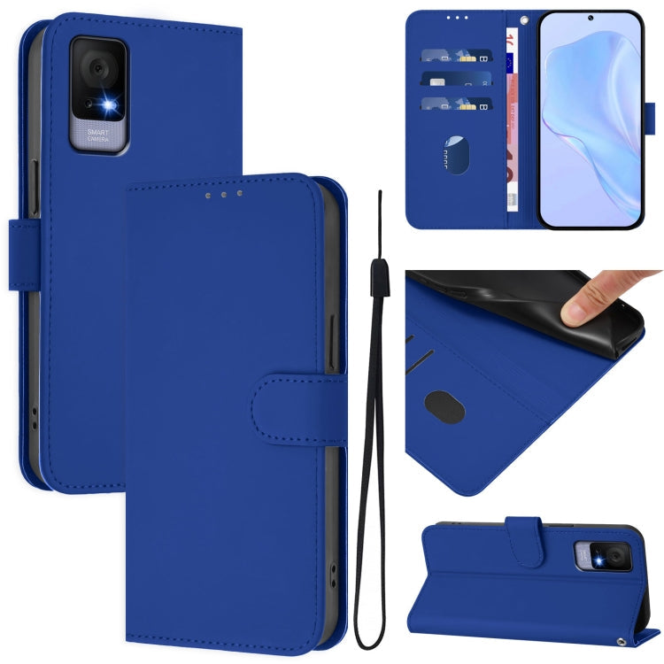 Skin Feel Solid Color Leather Phone Case with Lanyard, For TCL 403