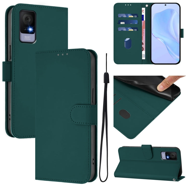 Skin Feel Solid Color Leather Phone Case with Lanyard, For TCL 403