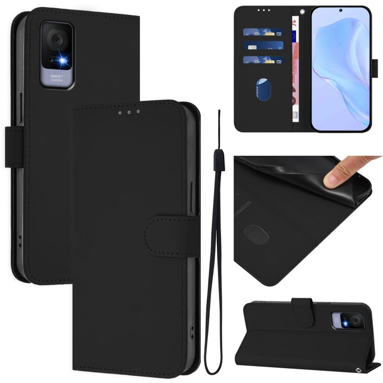 Skin Feel Solid Color Leather Phone Case with Lanyard, For TCL 403