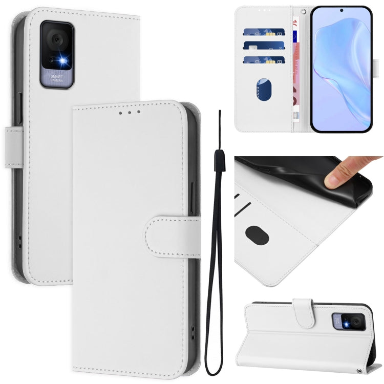 Skin Feel Solid Color Leather Phone Case with Lanyard, For TCL 403
