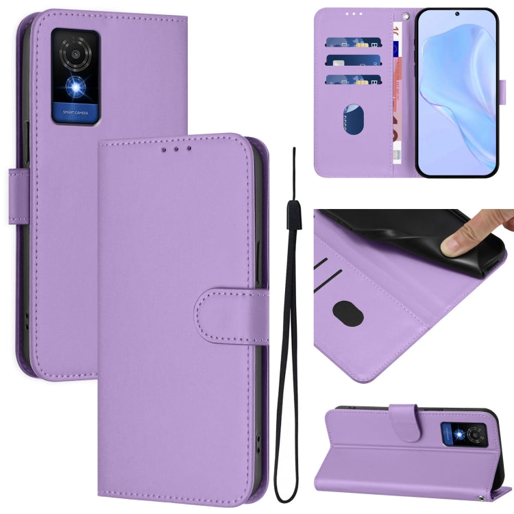 Skin Feel Solid Color Leather Phone Case with Lanyard, For TCL 405 / 406 / 408